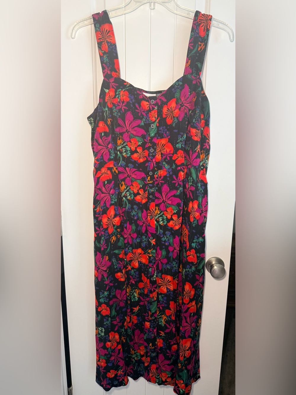 Ava & Viv Black Maxi Dress with Pink & Orange Floral